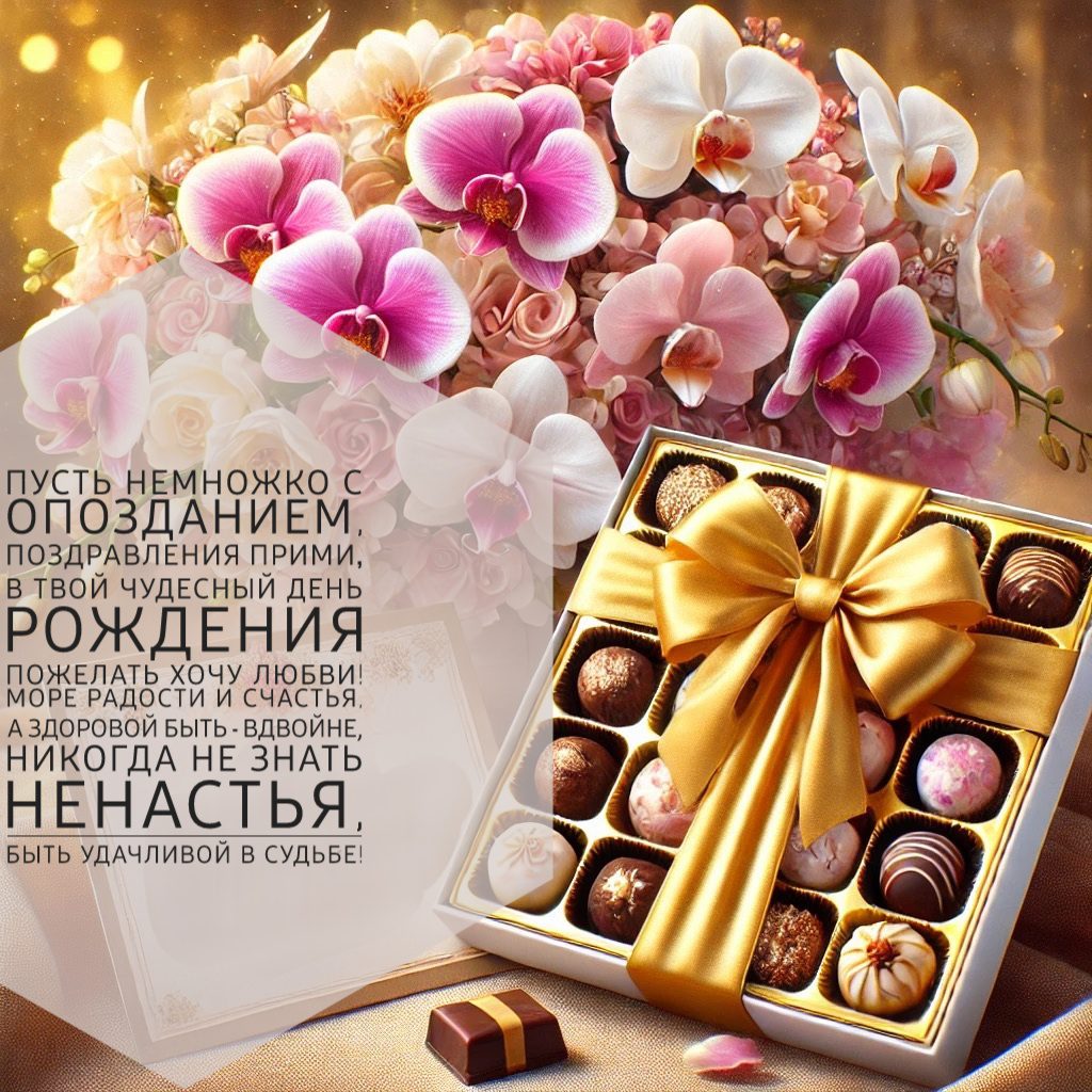 Открытка-поздравление с прошедшим Днем рождения для девушки