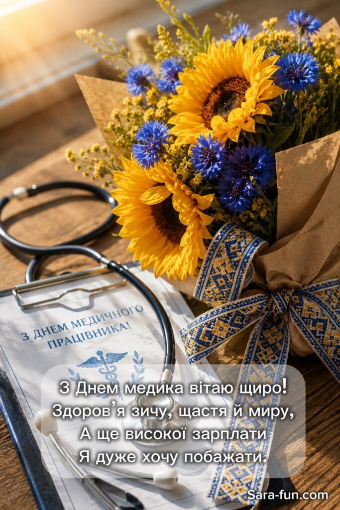 Коротке привітання для українських медиків, листівка